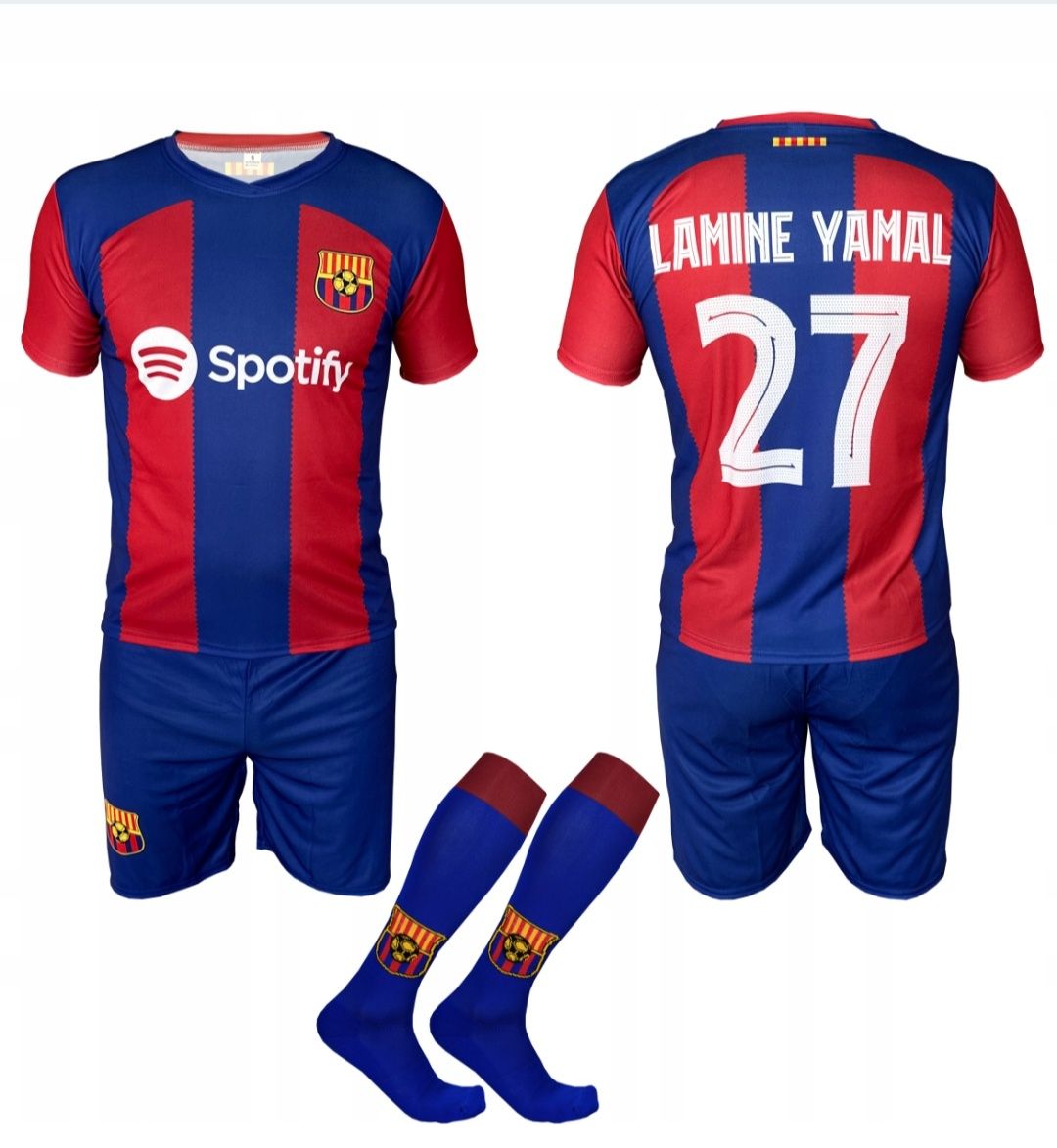 Strój piłkarski dziecięcy z getrami FC Barcelona Lamine Yamal rozm.164