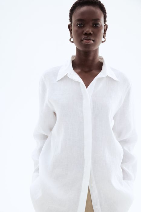 Белая льняная рубашка H&M р. S-Xs