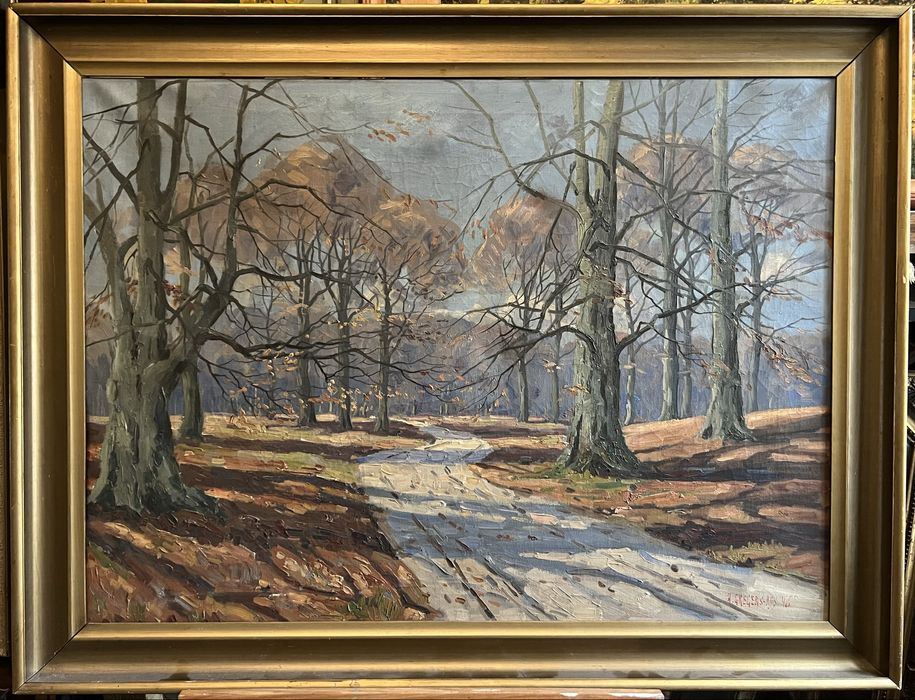 Malowniczy pejzaż jesienny – olej na płótnie, sygnowany, 1946 r.