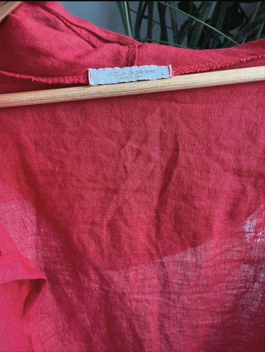 100% len lniana kurtka bluza kardigan czerwona M