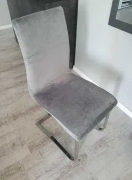 Zestaw 4 szt. pokrowce na krzesło szary welur elastyczny