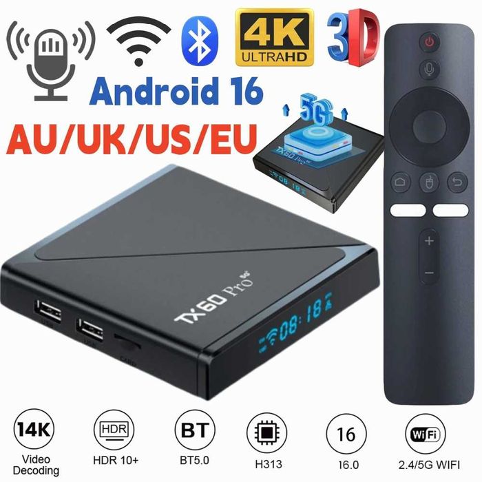 Cмарт приставка TX60 8K 4/64 16/256 Android 14 SLIMBOX Пульт c голос