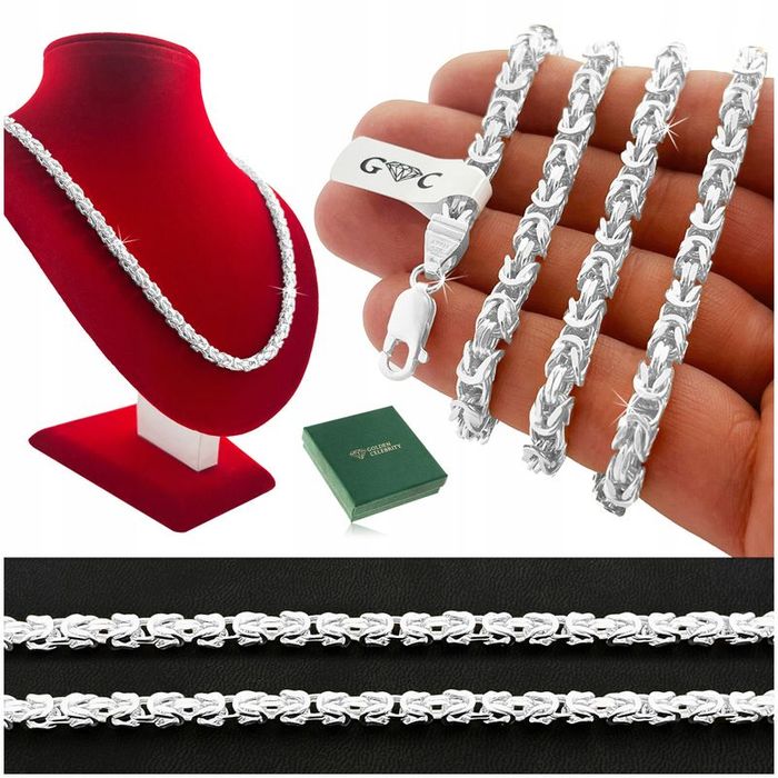 Gruby Srebrny Łańcuszek Damski Splot Królewski Srebro 925/65cm/4,3mm+G