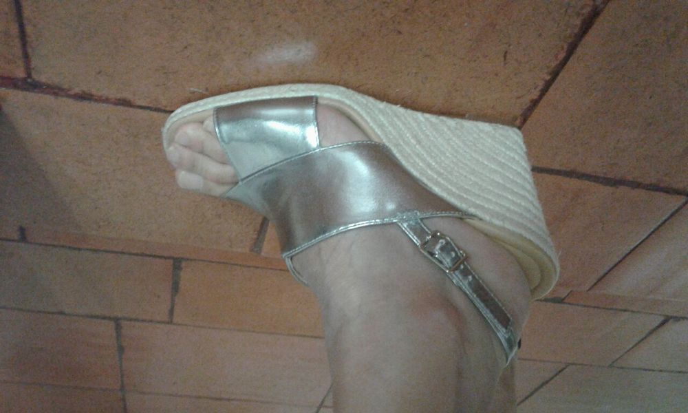 Sandálias prateadas com salto em cunha (40)