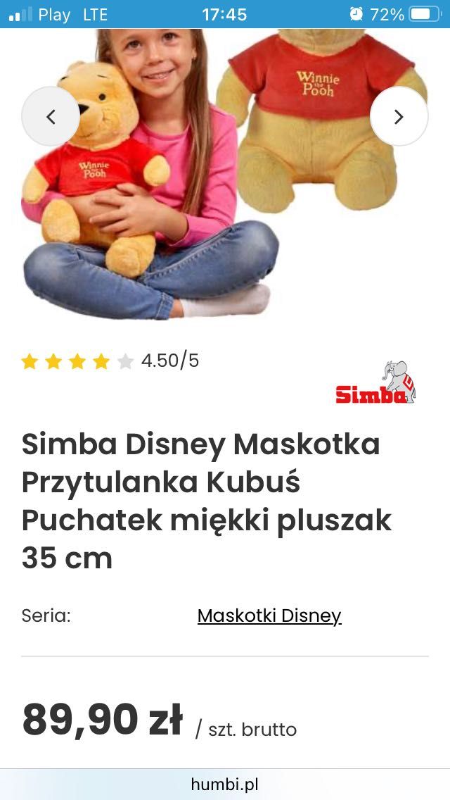 Kubuś Puchatek zabawka pluszowa duża Disney exclusive original product