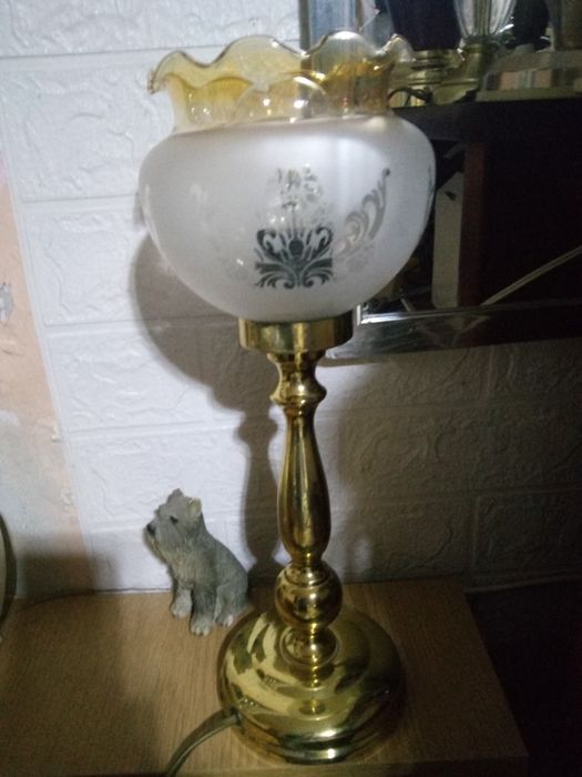 Secesyjna lampka stołowa biurkowa nocna  szklany klosz tulipan