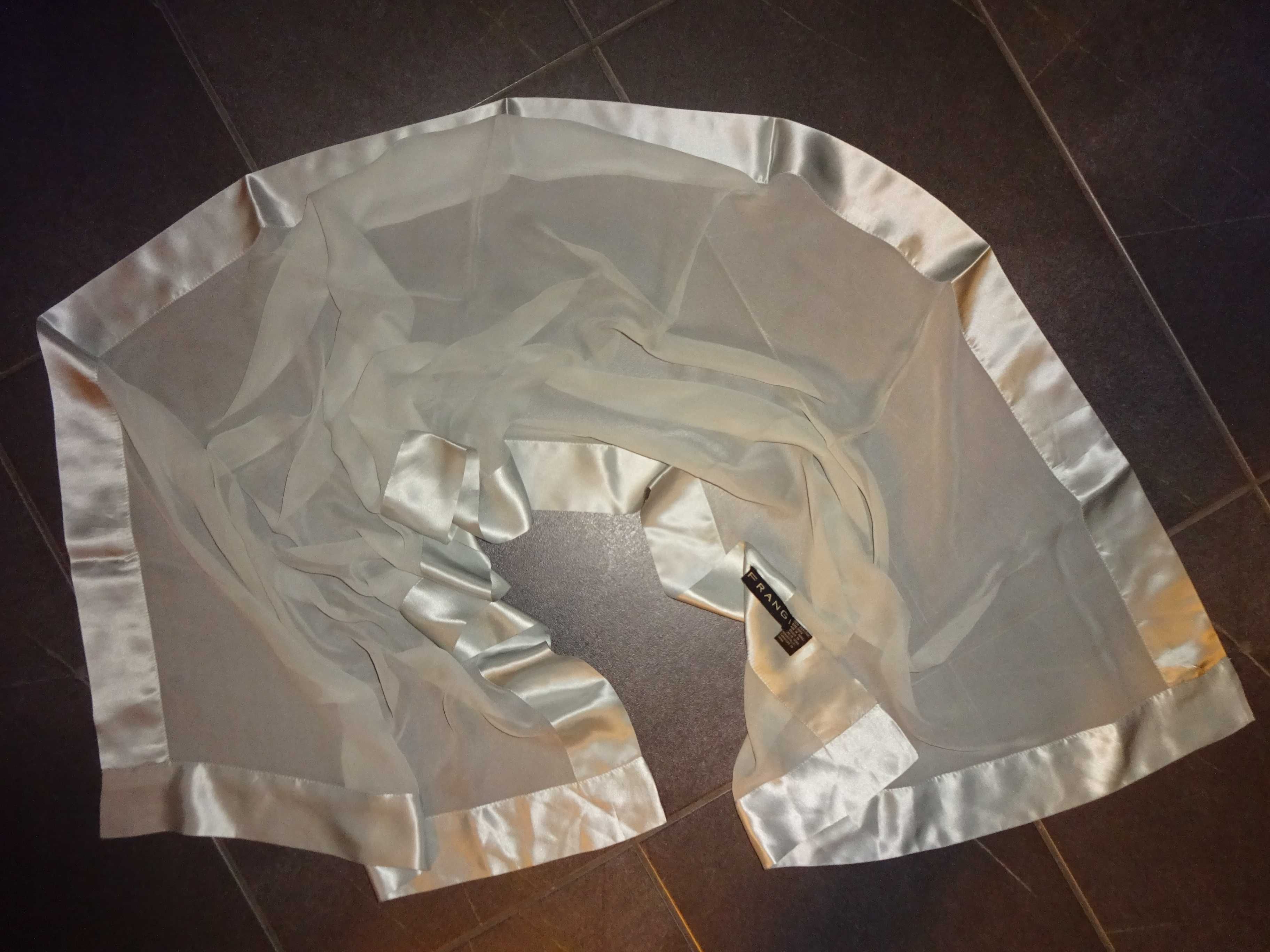 FRANGI 100% Silk jedwabny delikatny popielaty duży szal szalik apaszka