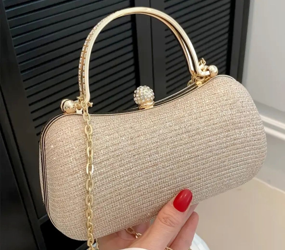Złota szampańska kopertówka elegancka wieczorowa wizytowa koktajlowa