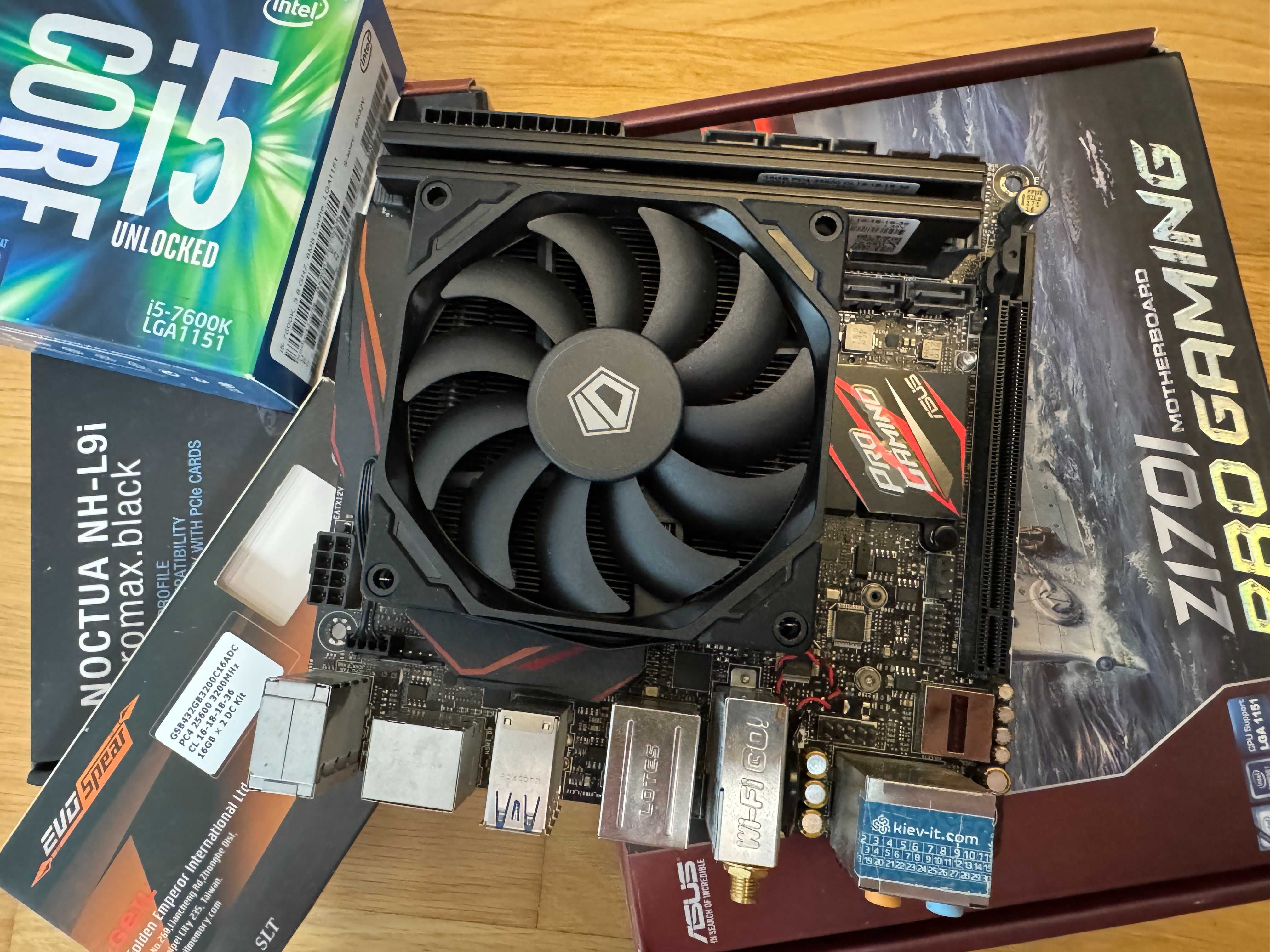 Mini-ITX: Asus z170i Pro Gaming, Core i5 7600K, 32GB, Noctua NH-L9i