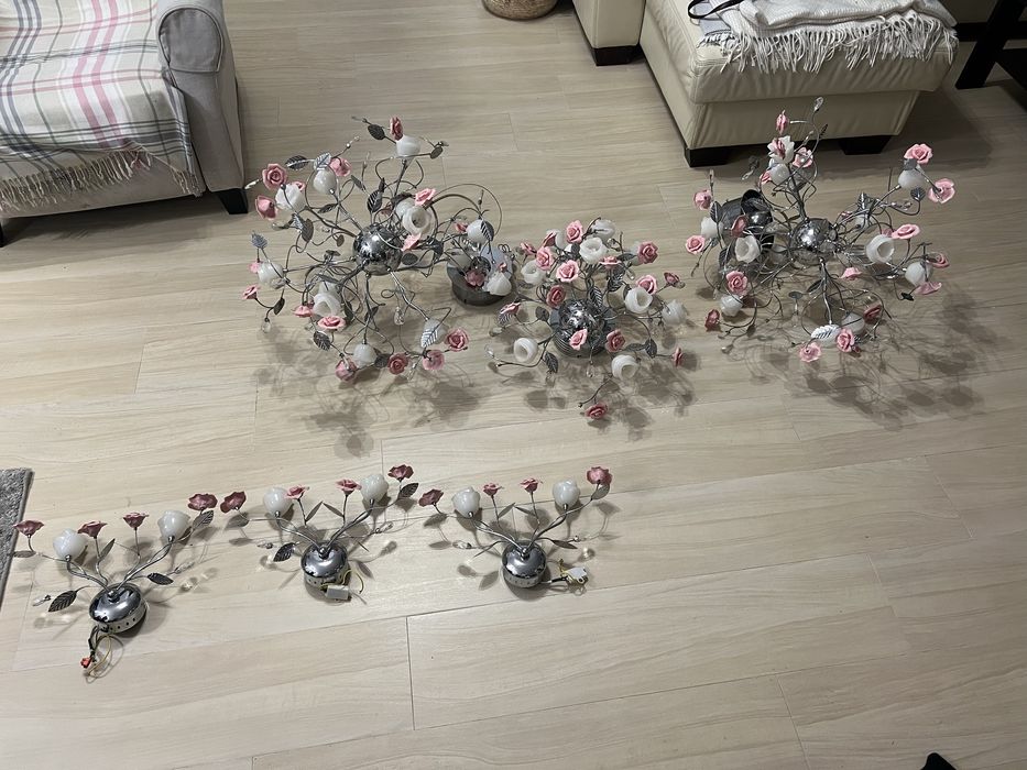 Komplet oswietlenia/lamp piekny elegancki stal nierdzewna ceramika