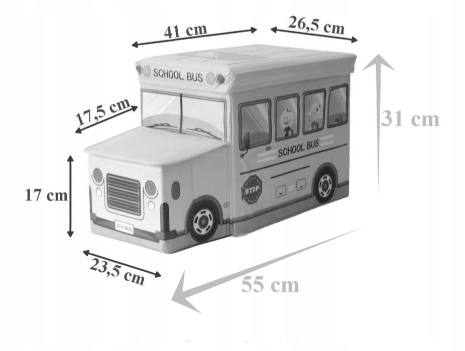 Nowy żółty kosz na zabawki pranie Autobus