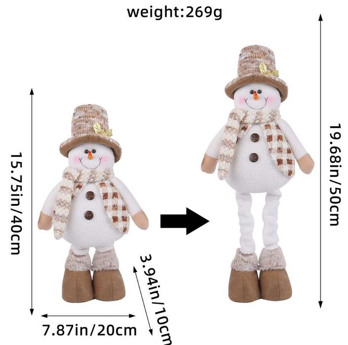 Świąteczny bałwan z rozciągliwymi nogami 50cm WYSYŁKA 24H