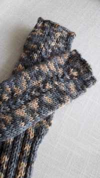 Rękawiczki- mitenki robione na drutach, z warkoczami