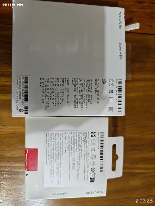 Nothing Carregador 45w e cabo Originais Carateristica Transparencia