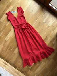 Nowa bawełniana czerwona sukienka maxi boho