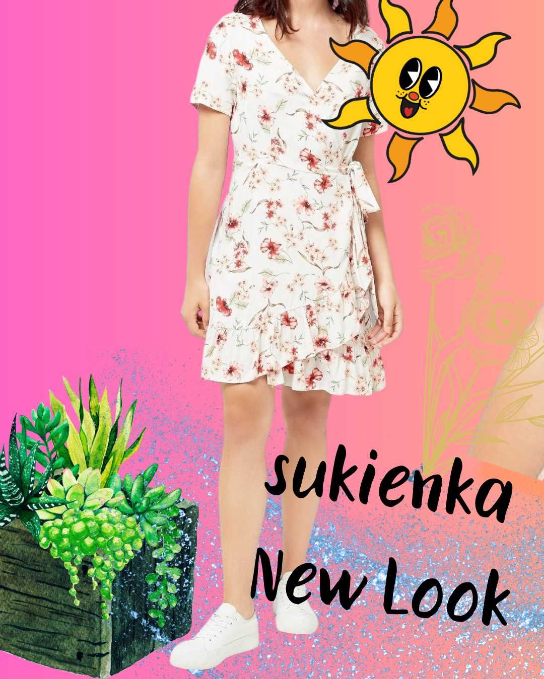 New Look sukienka damska mini lato kwiaty kopertowa wczasy 40 / L