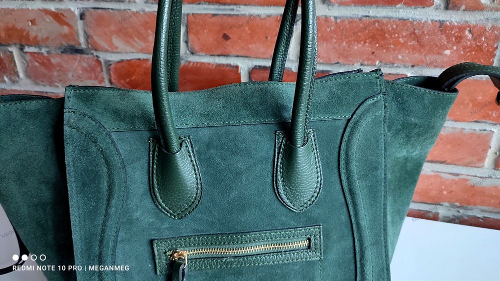 Shopper bag torebka damska skóra naturalna zamszowa khaki celine