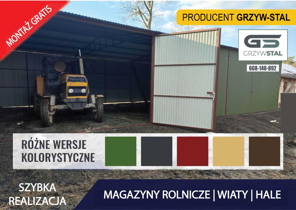 Wiata Rolnicza  -Magazyn Rolniczy - Hala - GARAŻ BLASZANY  - GRZYWSTAL