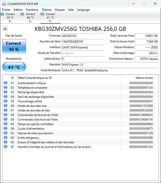 Lote de 4 discos SSD 256 Go NVME M2