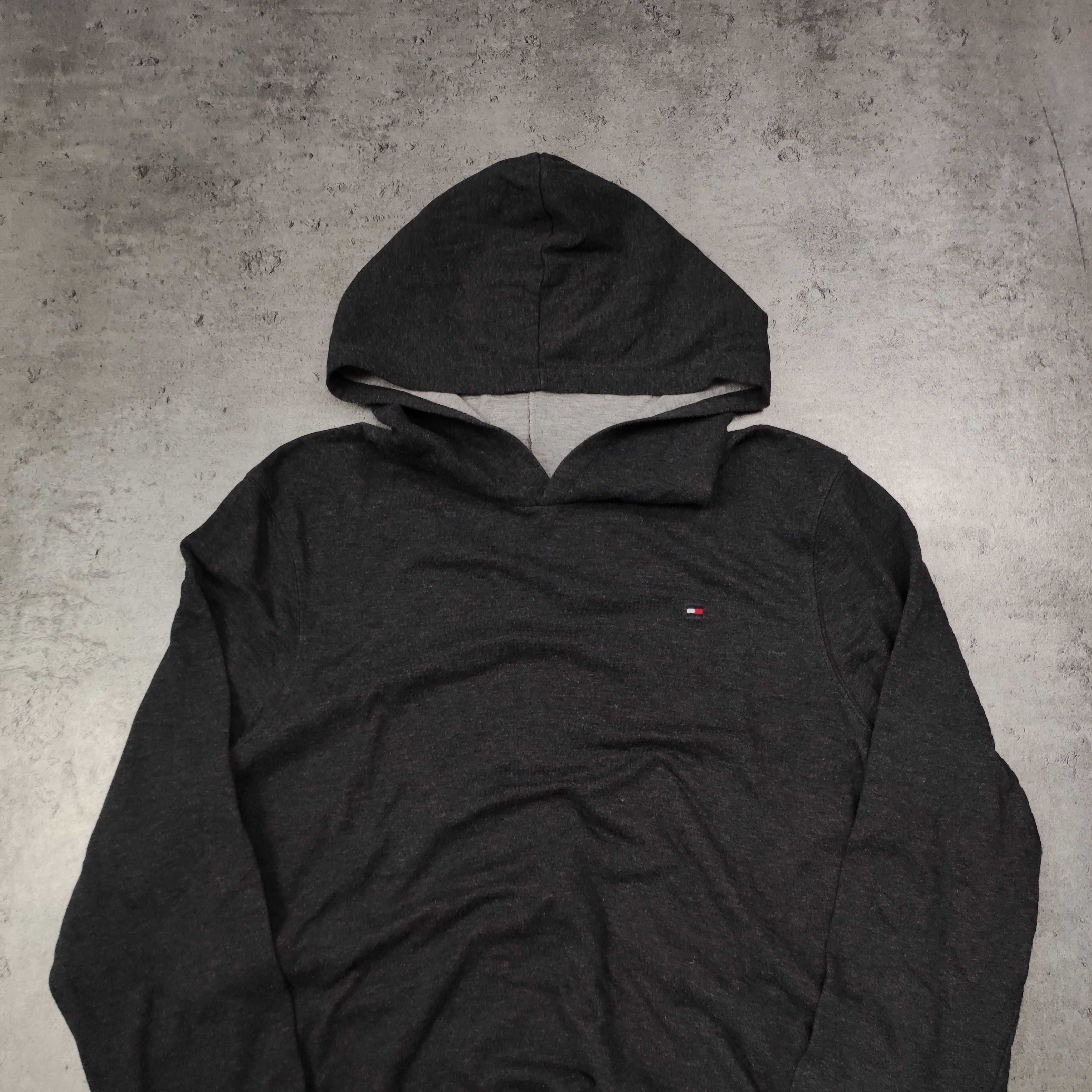 MĘSKA Lekka Bluza z Kapturem Hoodie Ciemno Szara Tommy Hilfiger Haft
