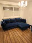 Naroznik sofa grantowa welwet z funkcją spania z niejscem na rzeczy