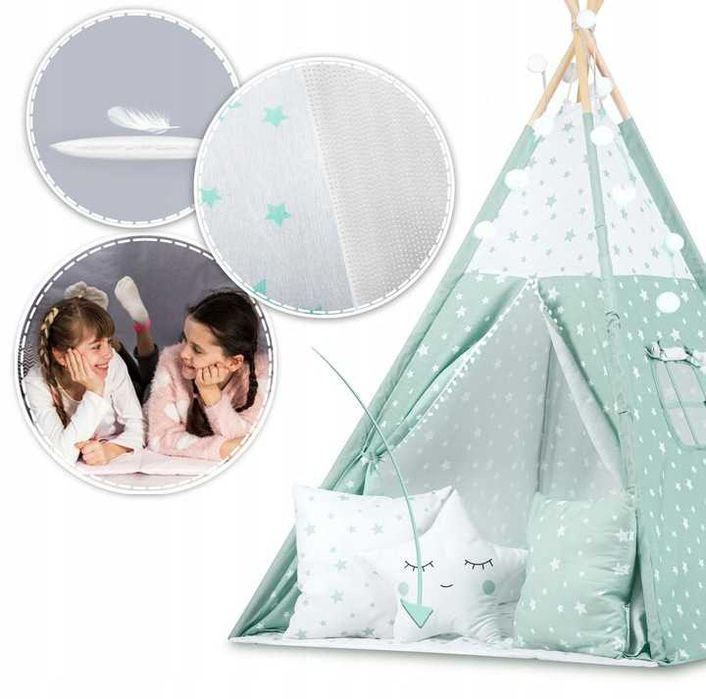 TIPI namiot wigwam dla dzieci Girlanda Poduszki Stabilizator Nukido