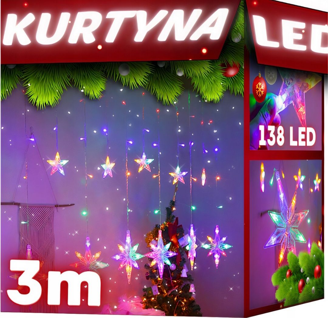 Nowa kurtyna LED, girlanada,łańcuch świetlny LED, girlanda, gwiazdy,