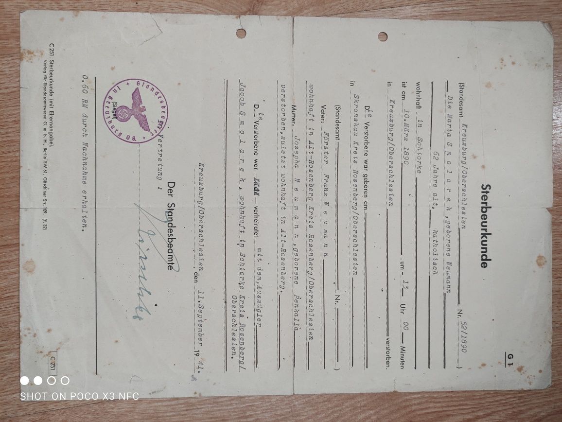 Stary dokument z Wrona Niemcy