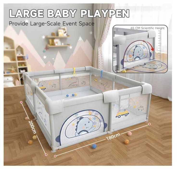 Kojec dla niemowląt 180 x 200 cm szary dla dzieci