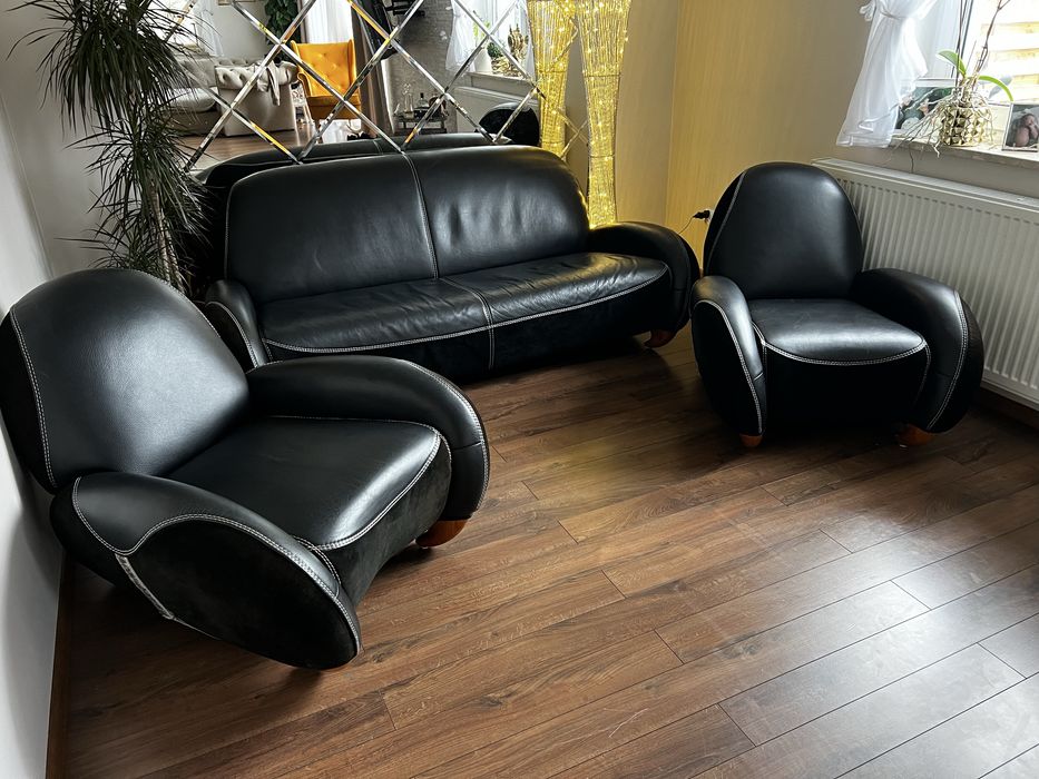 Unikatowa Sofa i dwa fotele American Style skora naturalna