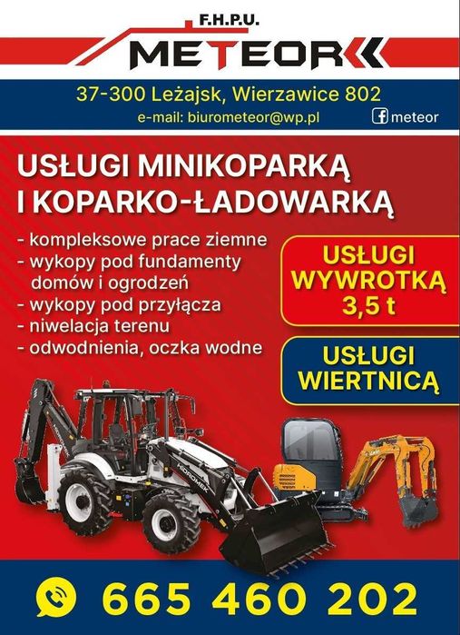 Usługi koparko - ładowarką, koparką, minikoparką- prace ziemne Leżajsk