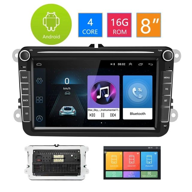 Rádio 2din android 9 Volkswagen SEAT Skoda 8" com leitor DVD gps wifi