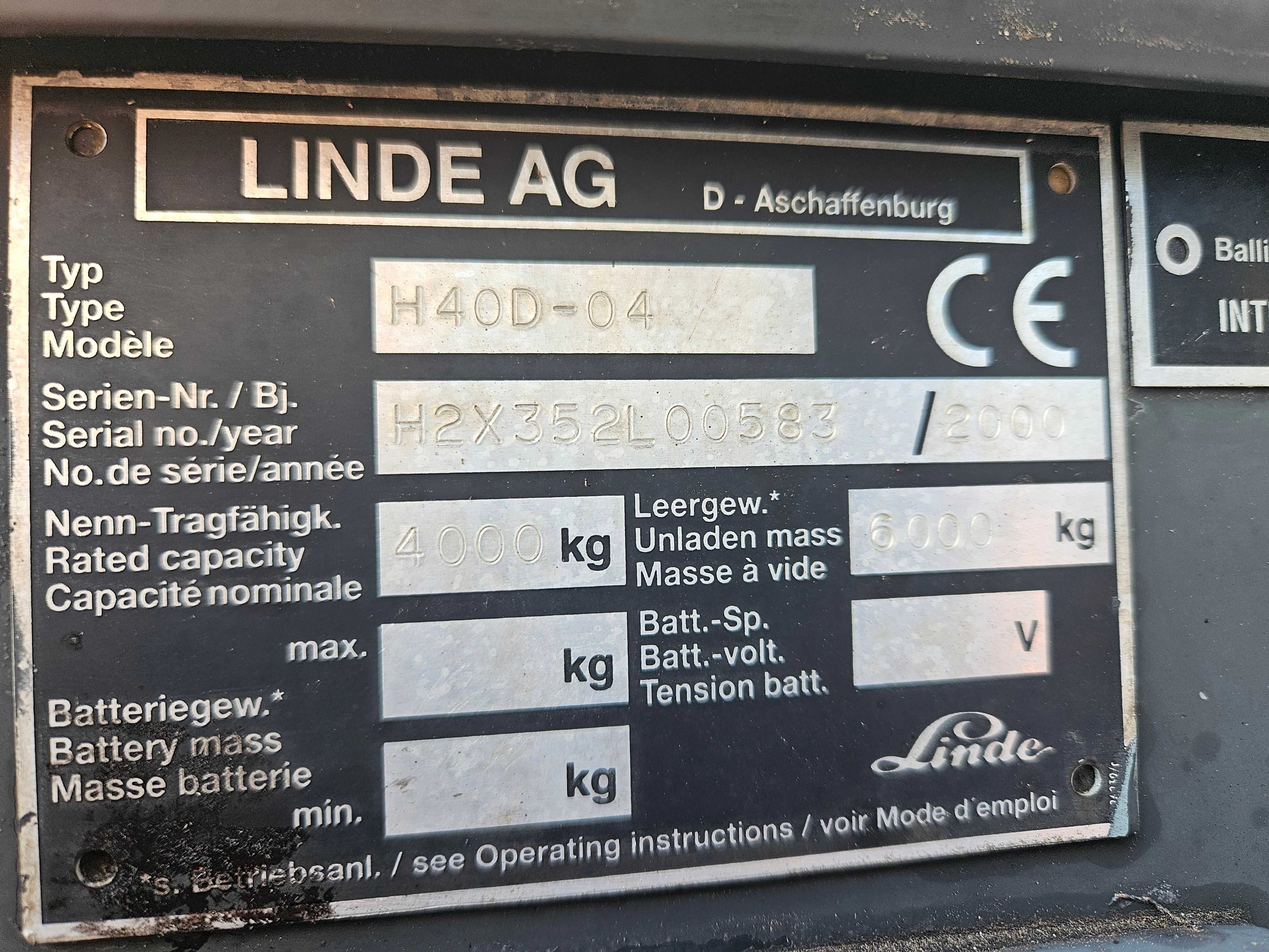 Wózek widłowy  , widłak , Linde H40D 4t udźwigu podnosi na 4,7m