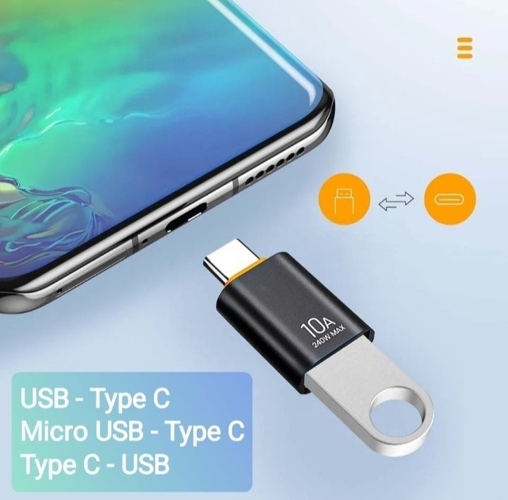 Перехідник USB 3.0, адаптер на 10А 120Вт 1Гб/с USB, type C, micro USB