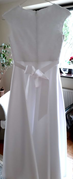 SKROMNA SUKIENKA KOMUNIJNA+bolerko+pelerynka+wianek+torebka