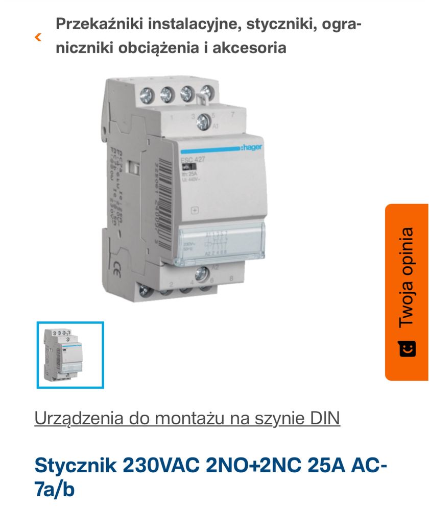 Stycznik 2NO+2NC 25A 230V AC ESC427 Hager