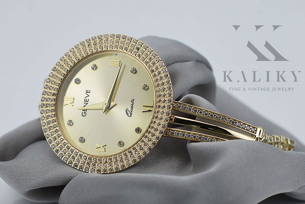 Prześliczny 14k 585 złoty damski zegarek Geneve biżuteri lw021y Poznań