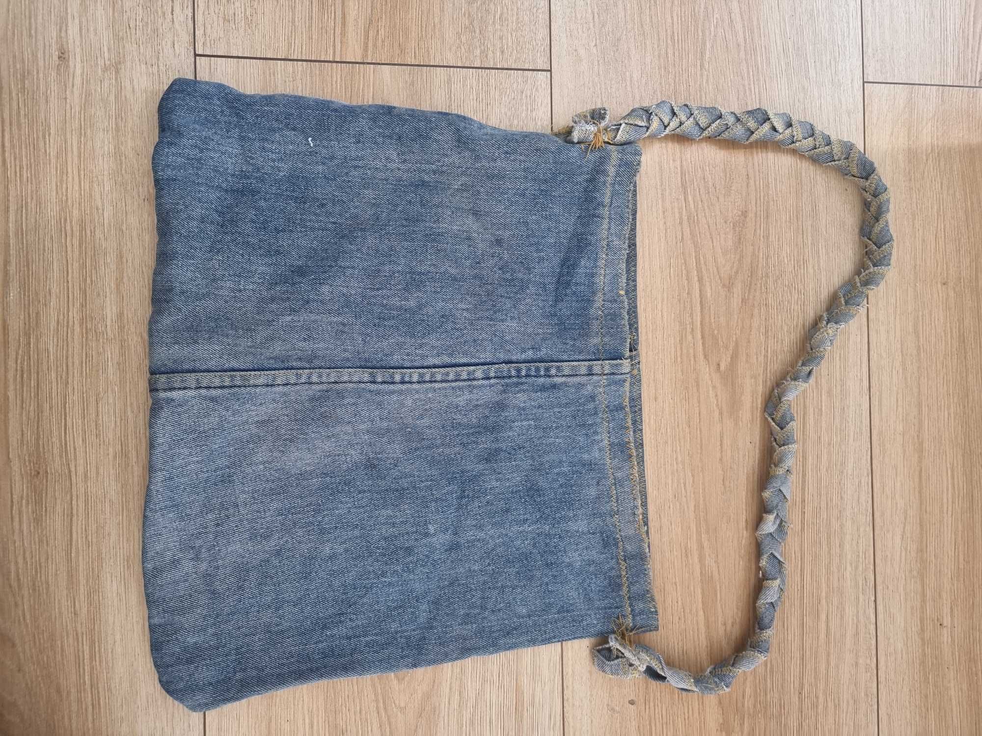 Jeansowa torba na ramię oryginalny jeans retro vintage na zakupy