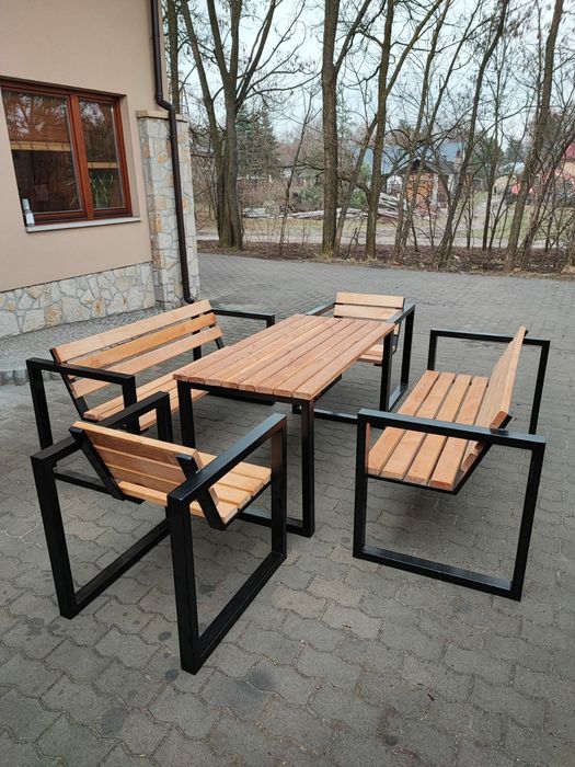 Komplet ogrodowy stół 2 ławki 2 krzesła nowoczesny loftowy do ogrodu