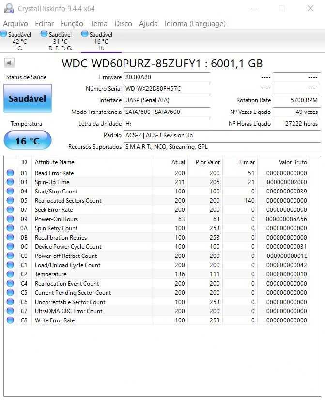 Disco Rígido 3.5" Western Digital Purple 6TB 5400RPM 256MB SATA III