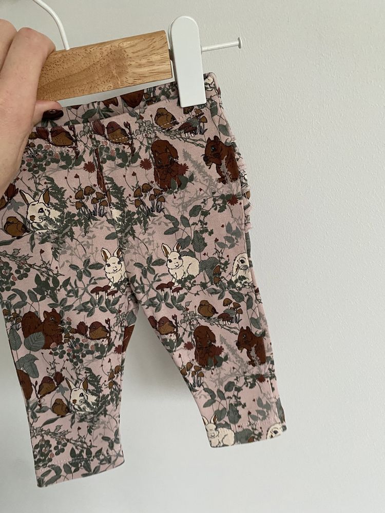 Legginsy fixoni 56/62 brudny róż w króliczki falbanki brązowe