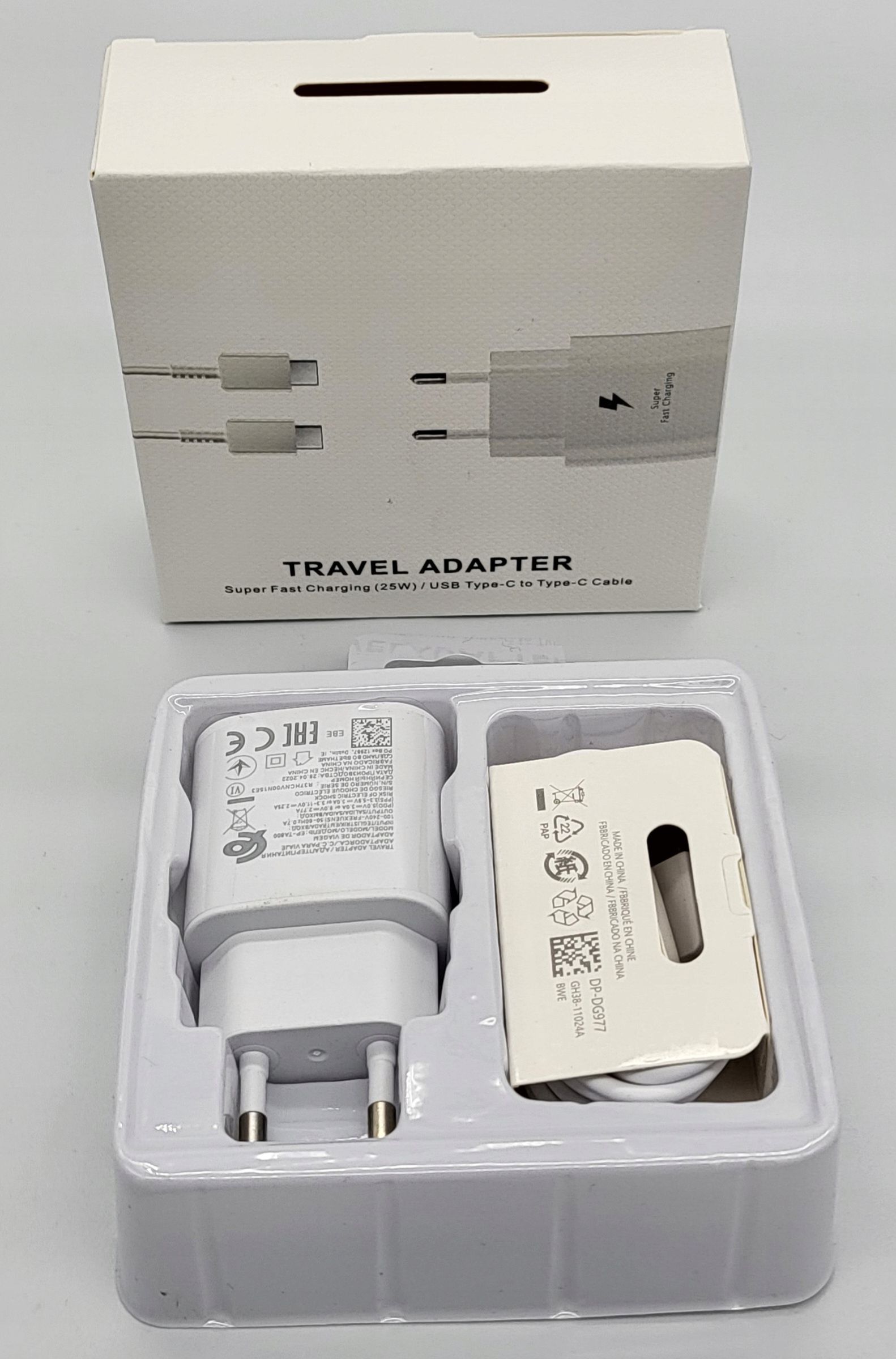 Kostka adapter USB C dla SAMSUNG 25W biała kabel