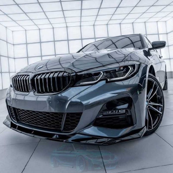 Сплиттер на передний бампер BMW G20 G21 Черный глянец губа сабля обвес