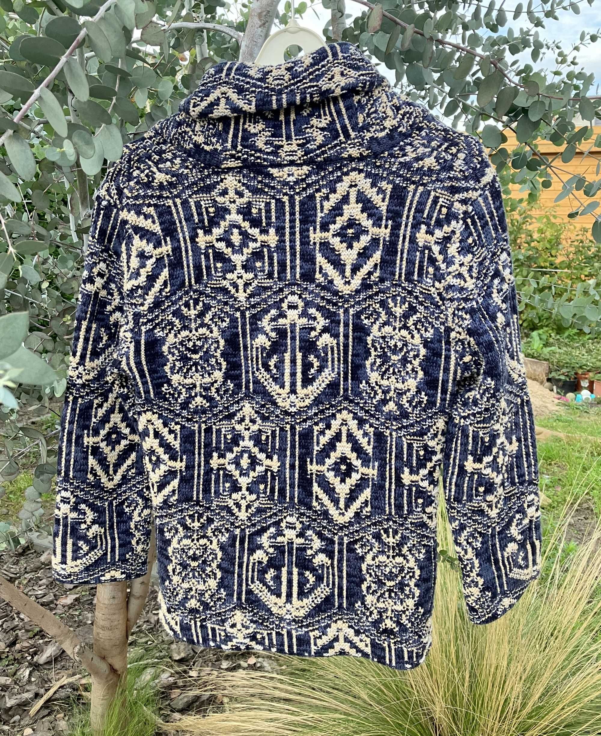 Ralph Lauren żakardowy wzorzysty sweter narzutka blezer bawełna
