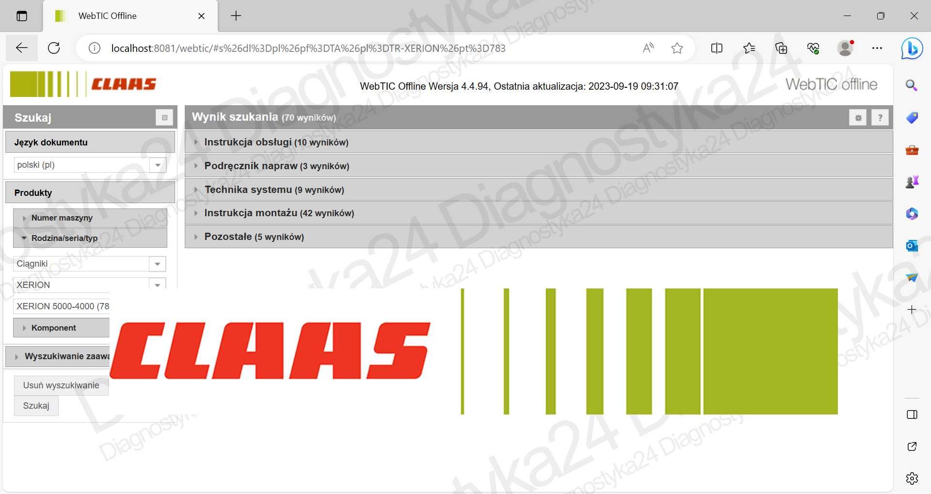 Claas WebTIC 2023.09 KATALOG Serwisówki Maszyny Rolnicze Axion Lexion