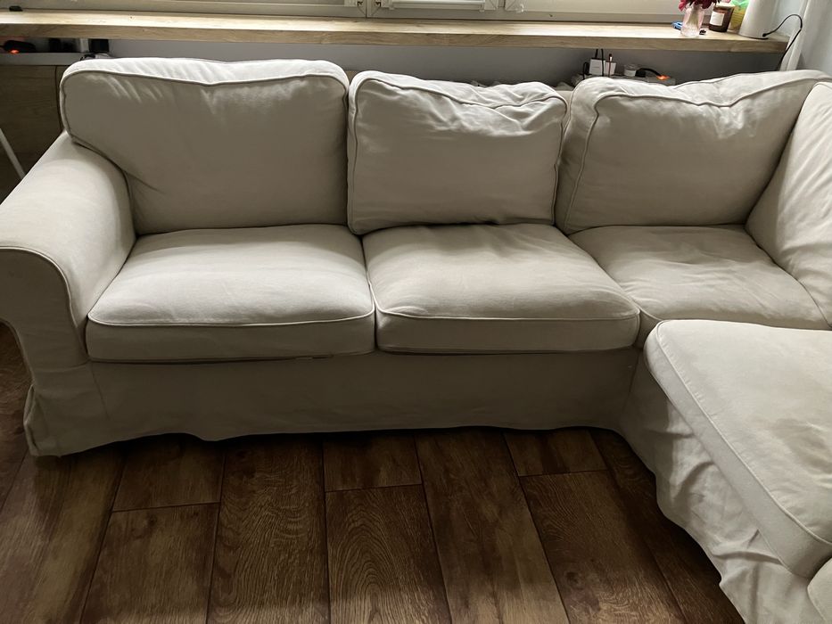 Beżowa Rogowka Naroznik Ektorp IKEA 4 osobowa