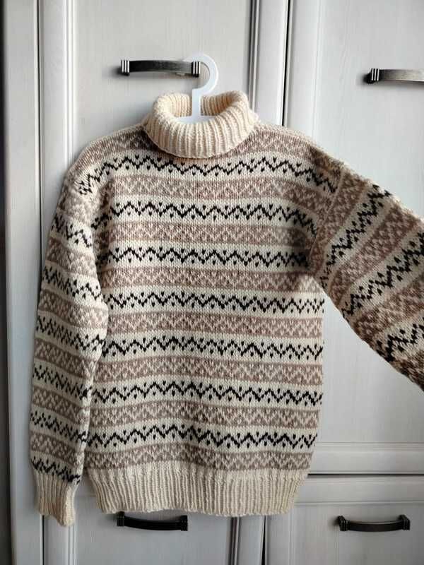 L 40 M 38 oversize tall medium wełniany golf islandzki 100% wełna zima