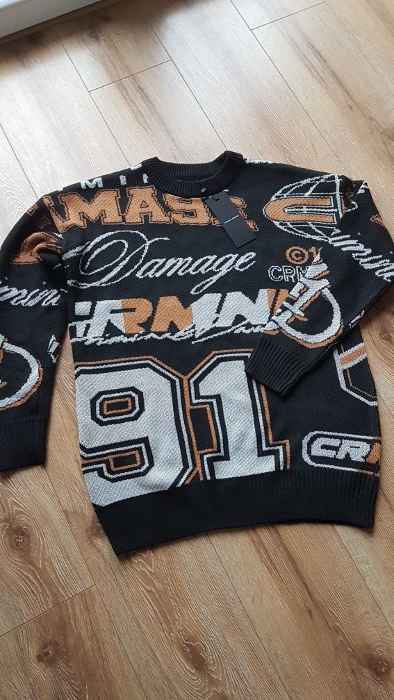 Criminal Damage Logo Mania Aop bluza dzianinowa sweter meski M wełna