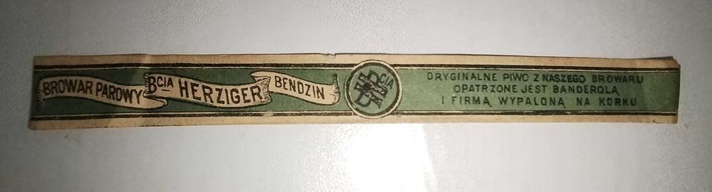 Będzin  - Herziger  - przedwojenna etykieta na piwo ( banderola)