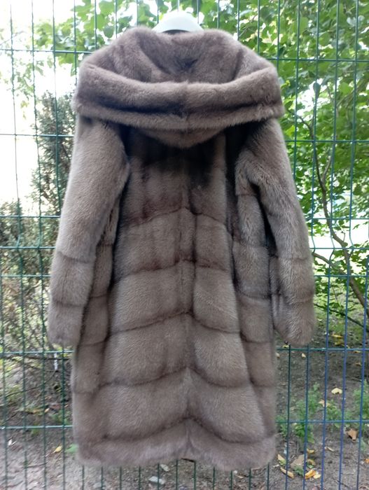 Шуба норка Nafa норковая шуба с капюшоном кимоно цвет соболь диагональ